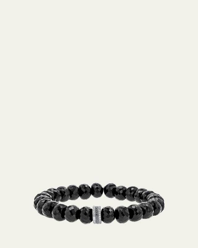 Spinel Bead Bracelet with Silver and Black Diamond Rondelle Cluster